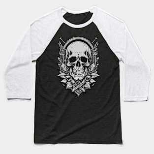 Monochrome Vintage Skull Baseball T-Shirt